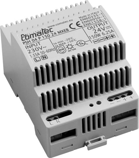 Image de 96. NEW ! Alimentation rail-Din 24V 6,3A - 150W permanents en ta50°C dans un boîtier 4 modules. Durée de vie supérieur à 10 Ans. Haute Fiabilité. Made in Italy