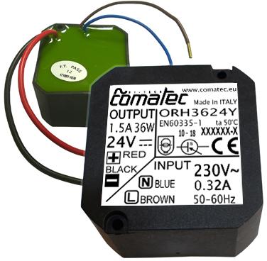 Image de 8. Alimentation miniature 24V 1,5A pour boîte d'encastrement. Durée de vie supérieur à 10 Ans. Made in Italy